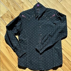 Wrangler Black Button Down Shirt with Pink Embroidery